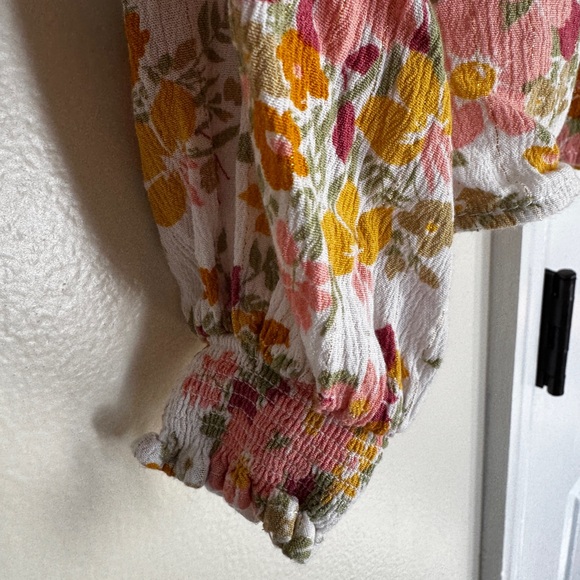 Joie Floral Metallic Peasant Top EUC XL Womens Relaxed Fit Cropped Blouse - Picture 9 of 13